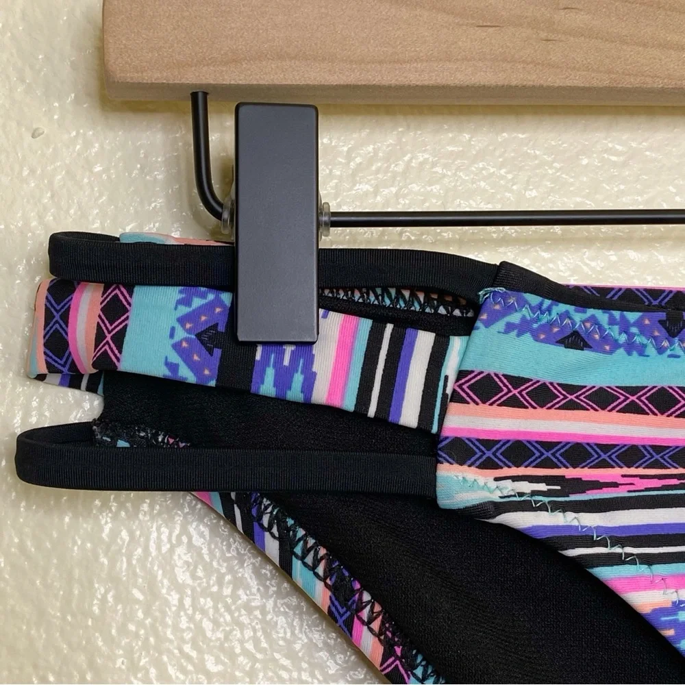 Seeded & Sewn Black Southwestern Tribal Bikini Swim Bottoms - Juniors Medium